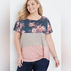 Maurice’s 24/7 Flawless Floral Striped Knot Front Tee